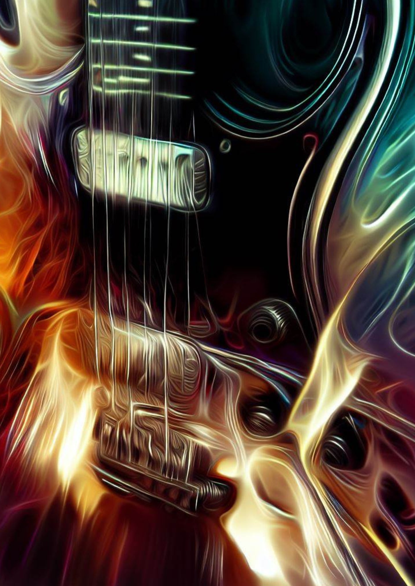 Guitar On Fire Wall Art Canvas Print