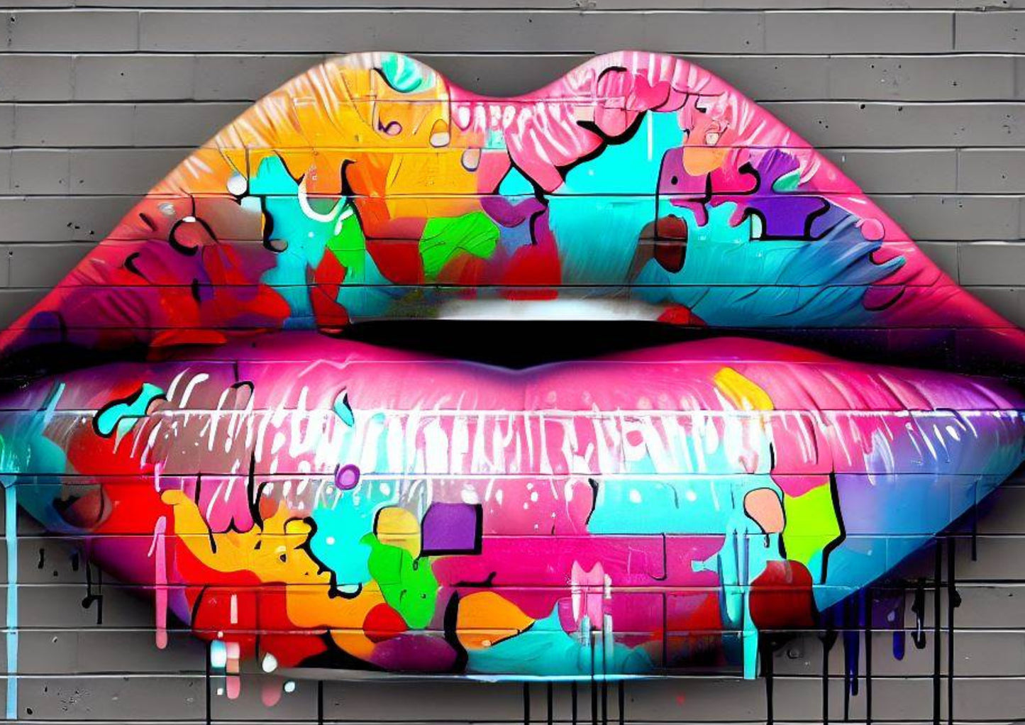 Graffiti Lips Wall Art Canvas Print