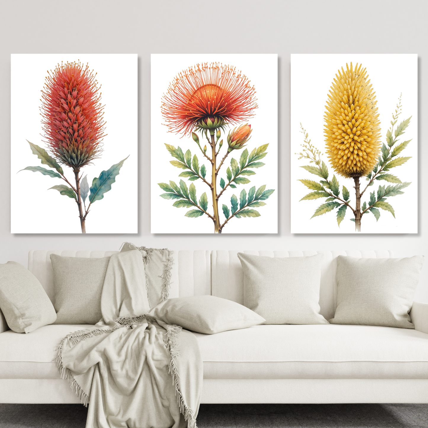 Australian Native Florals Set of 3 Wall Art Canvas Prints