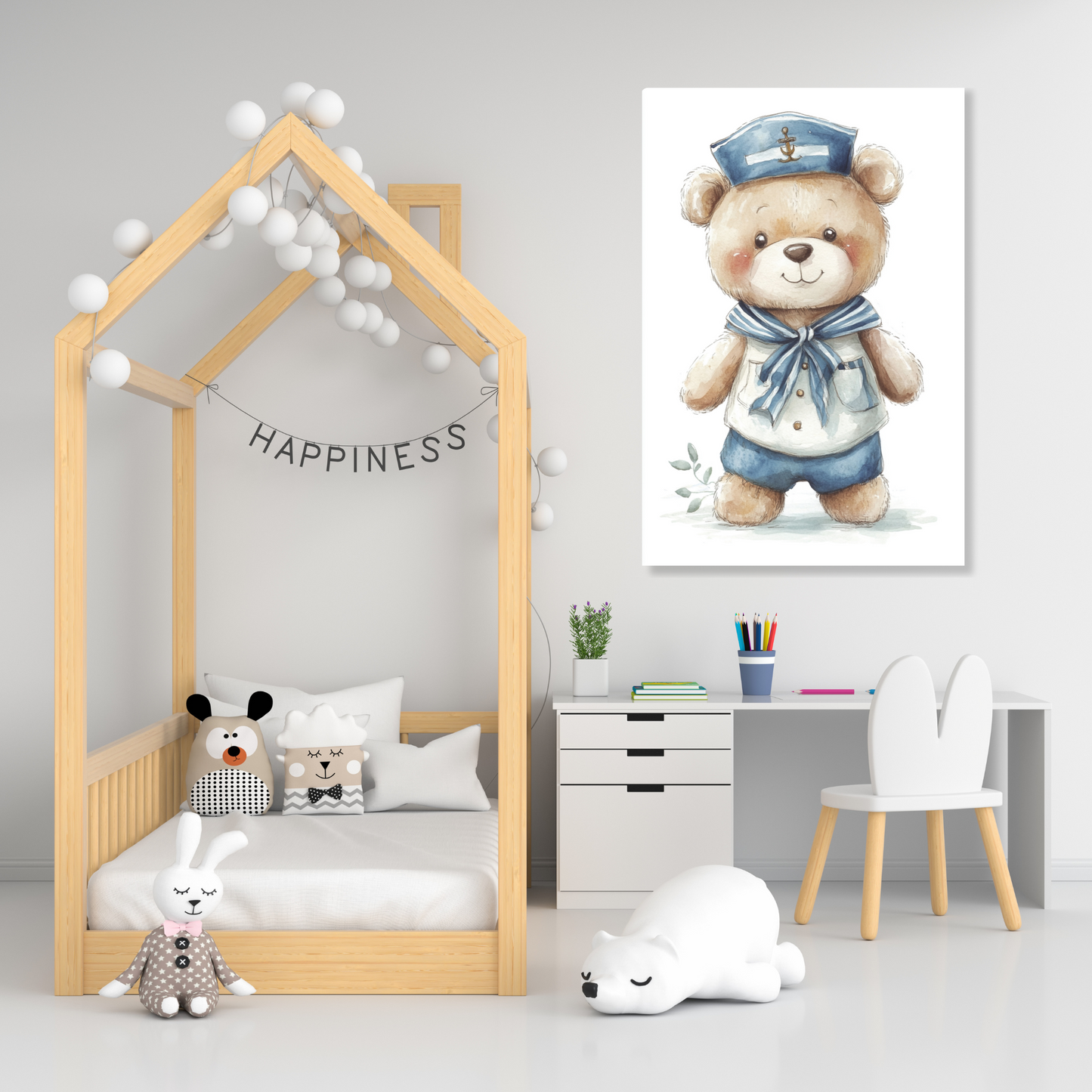 Bertie Bear Canvas Wall Art Print