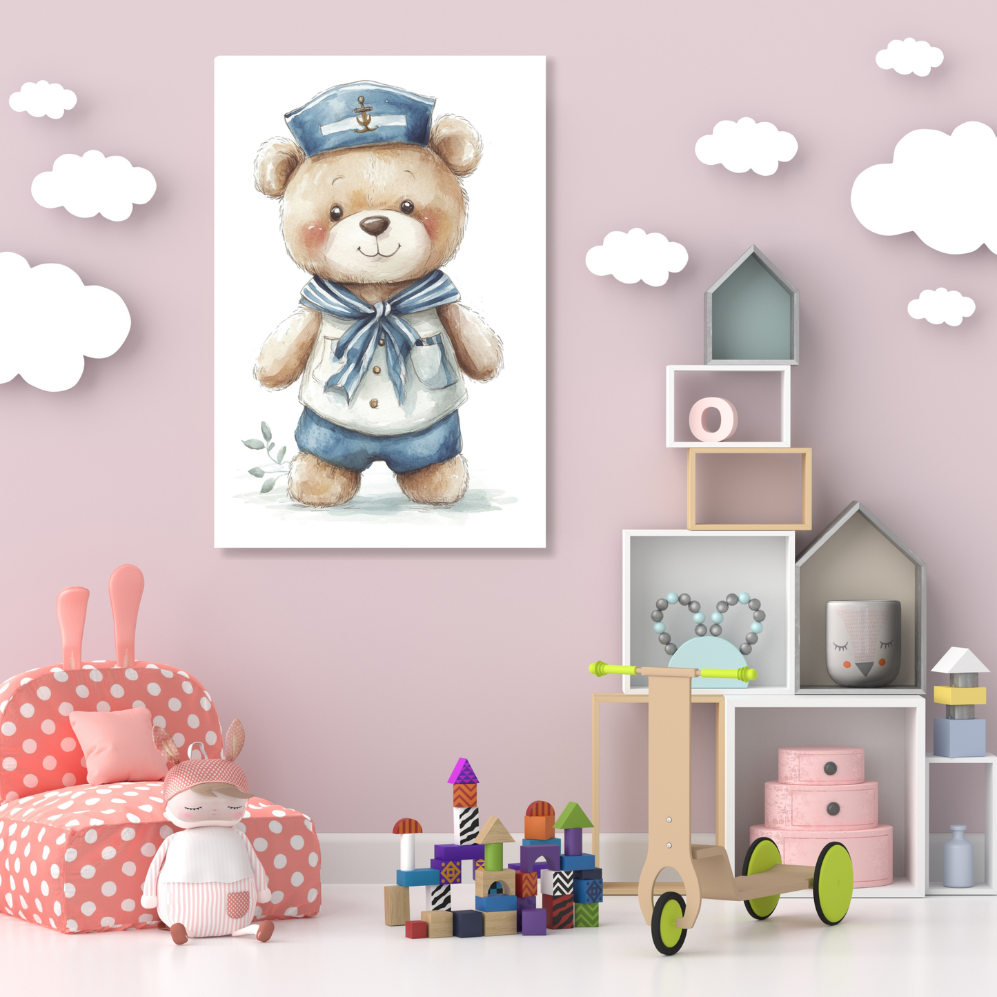 Bertie Bear Canvas Wall Art Print