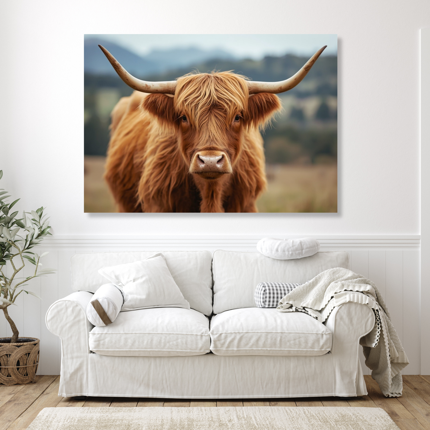 Brown Highland Cow Wall Art Canvas Print