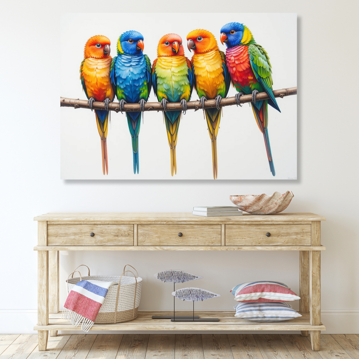 Lorikeets On A Branch Wall Art Canvas Print