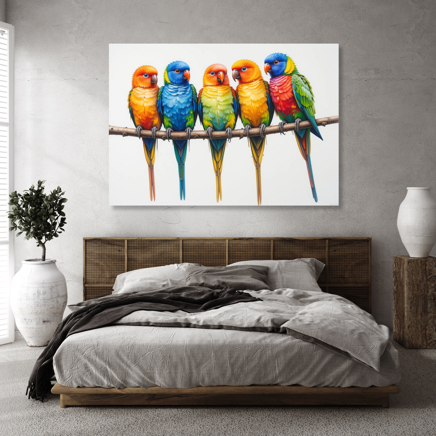 Lorikeets On A Branch Wall Art Canvas Print