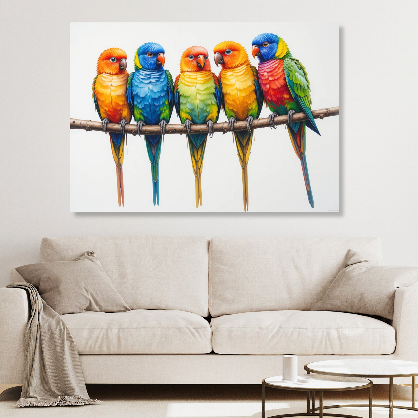 Lorikeets On A Branch Wall Art Canvas Print