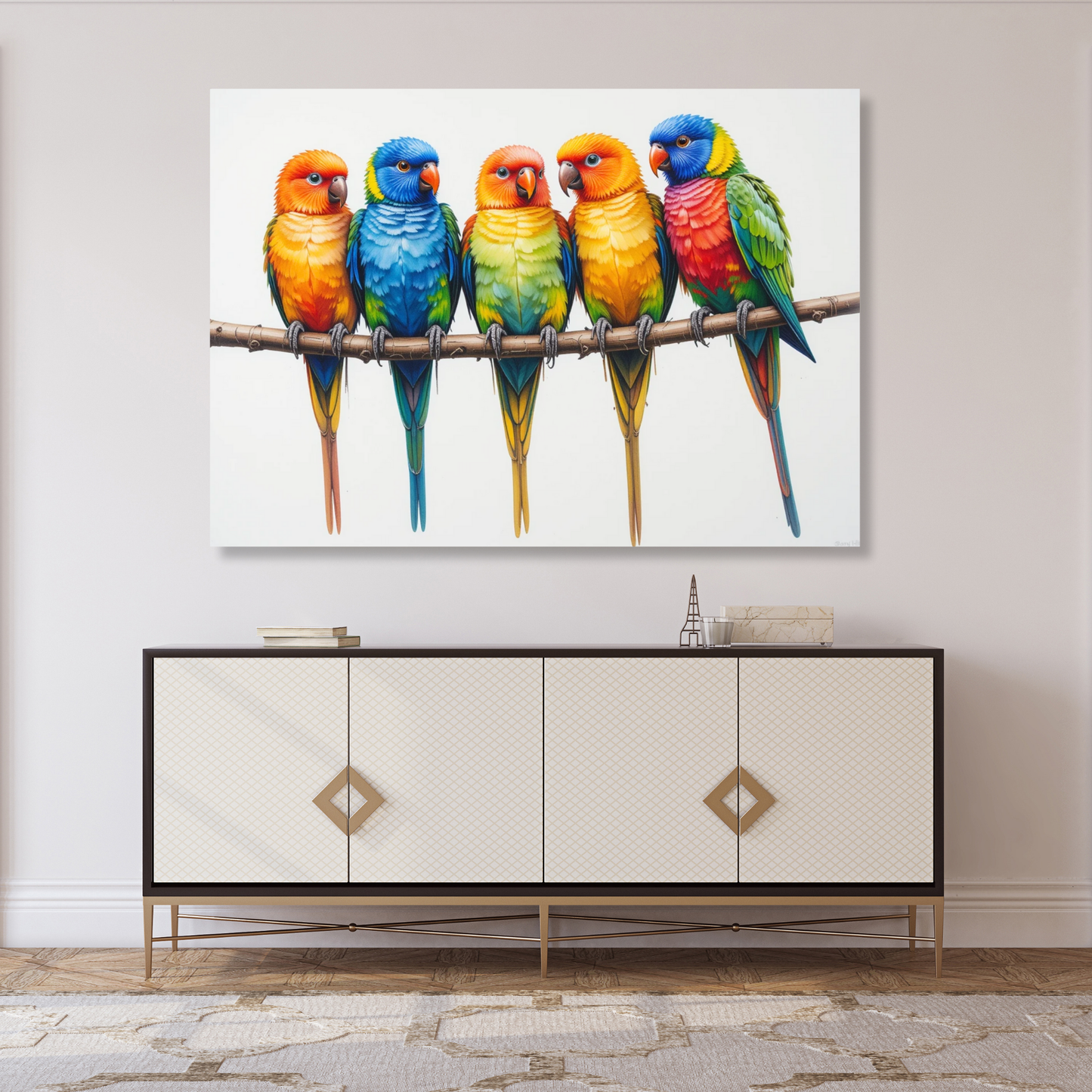 Lorikeets On A Branch Wall Art Canvas Print