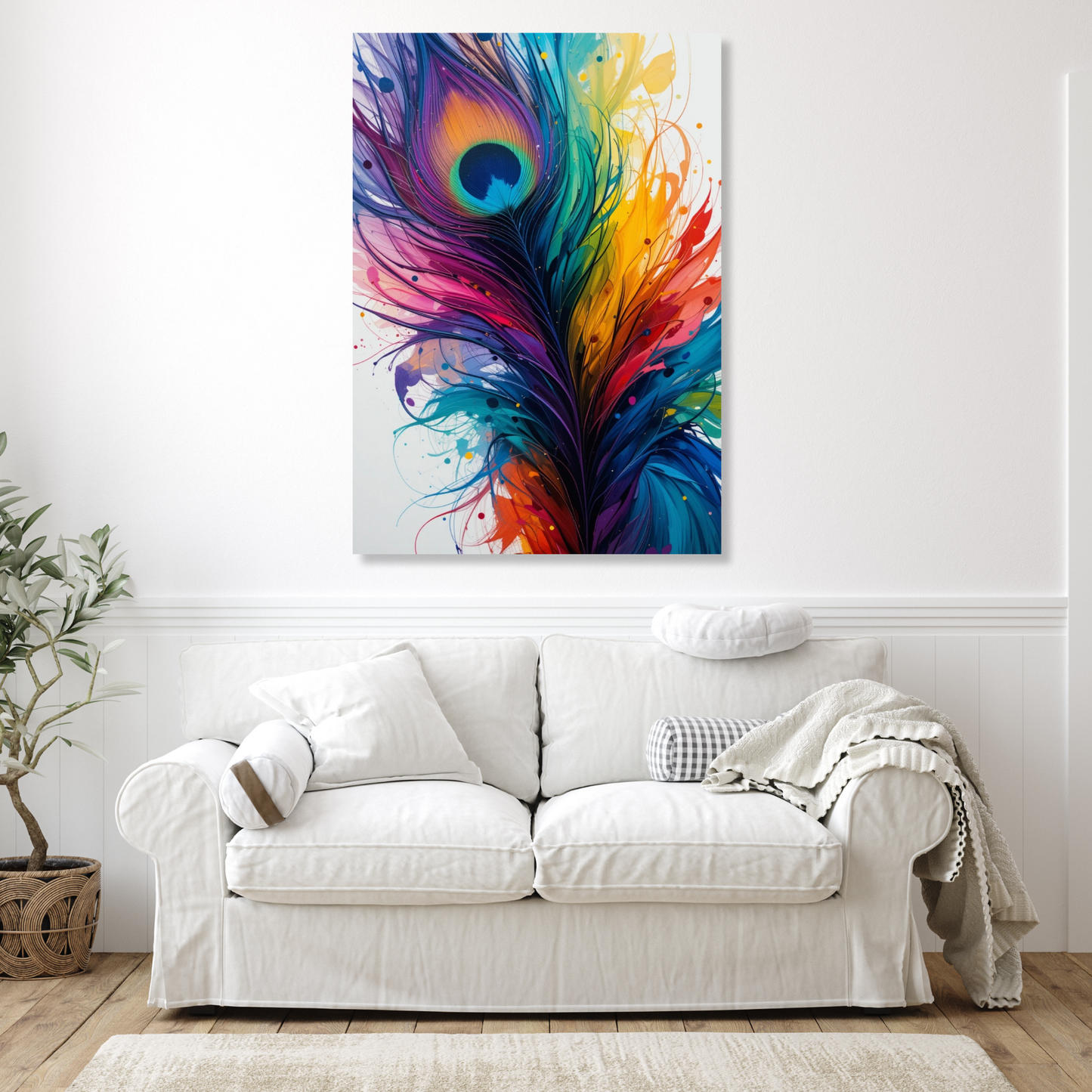 Colourful Peacock Feathers Wall Art Canvas Print