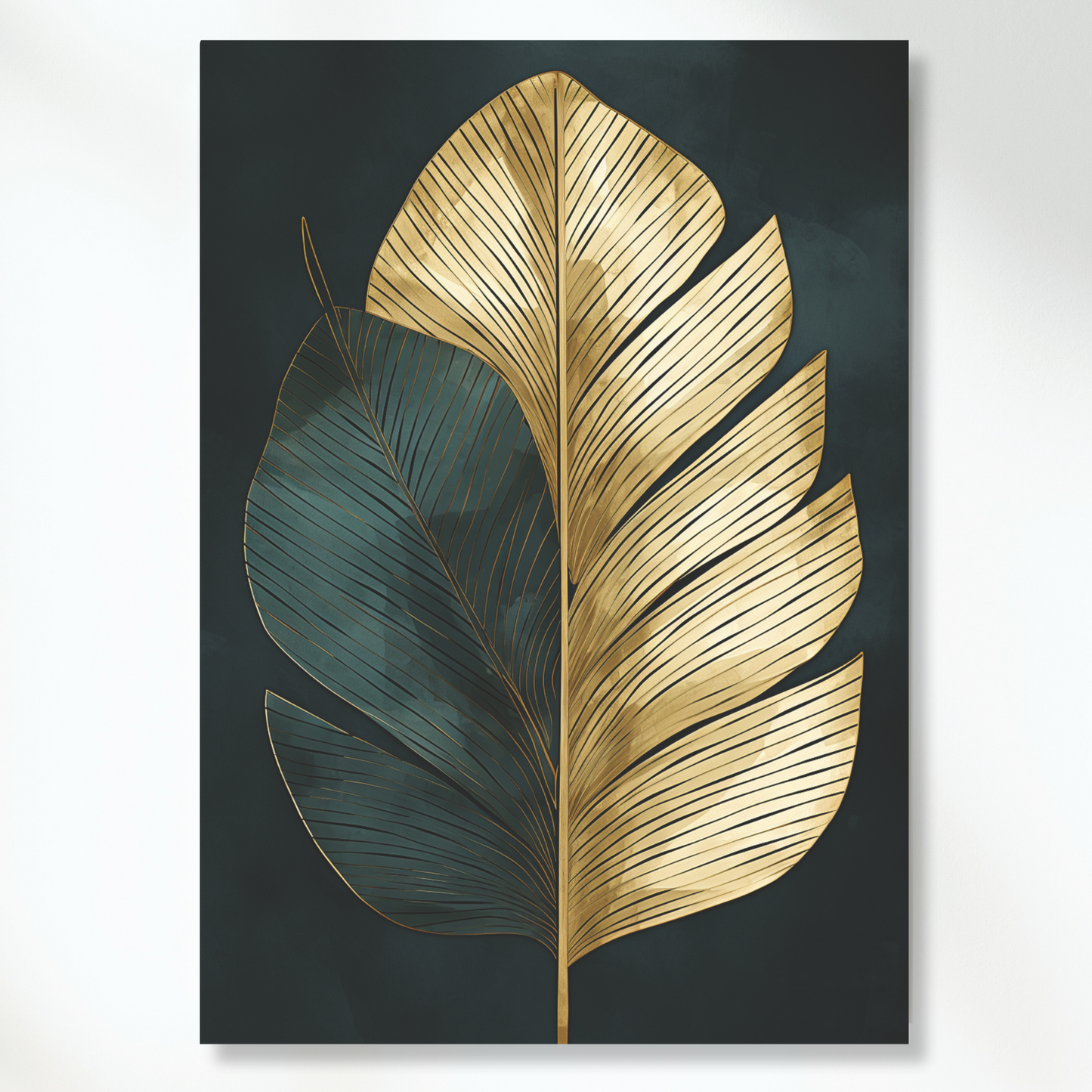 Green & Gold Leaf Wall Art Canvas Print
