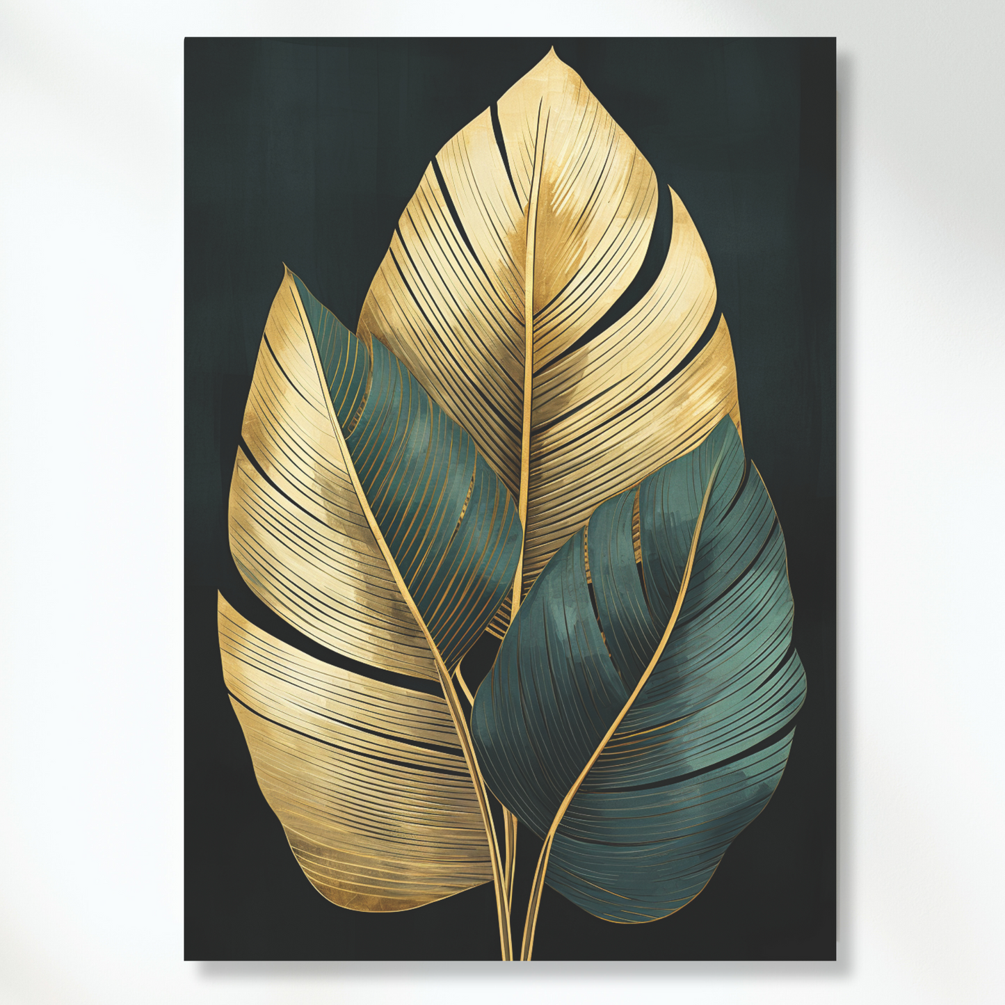 Green & Gold Leaf Trio Wall Art Canvas Print