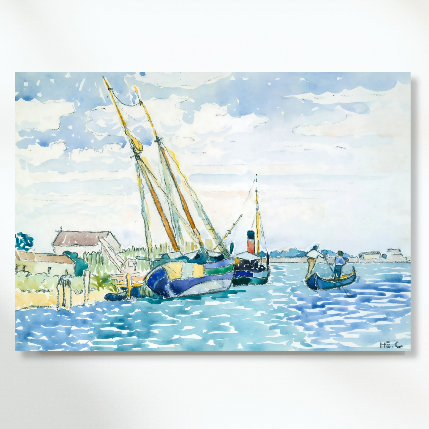 Henri-Edmond Cross - Marine Scene (Boats near Venice) Wall Art Canvas Print