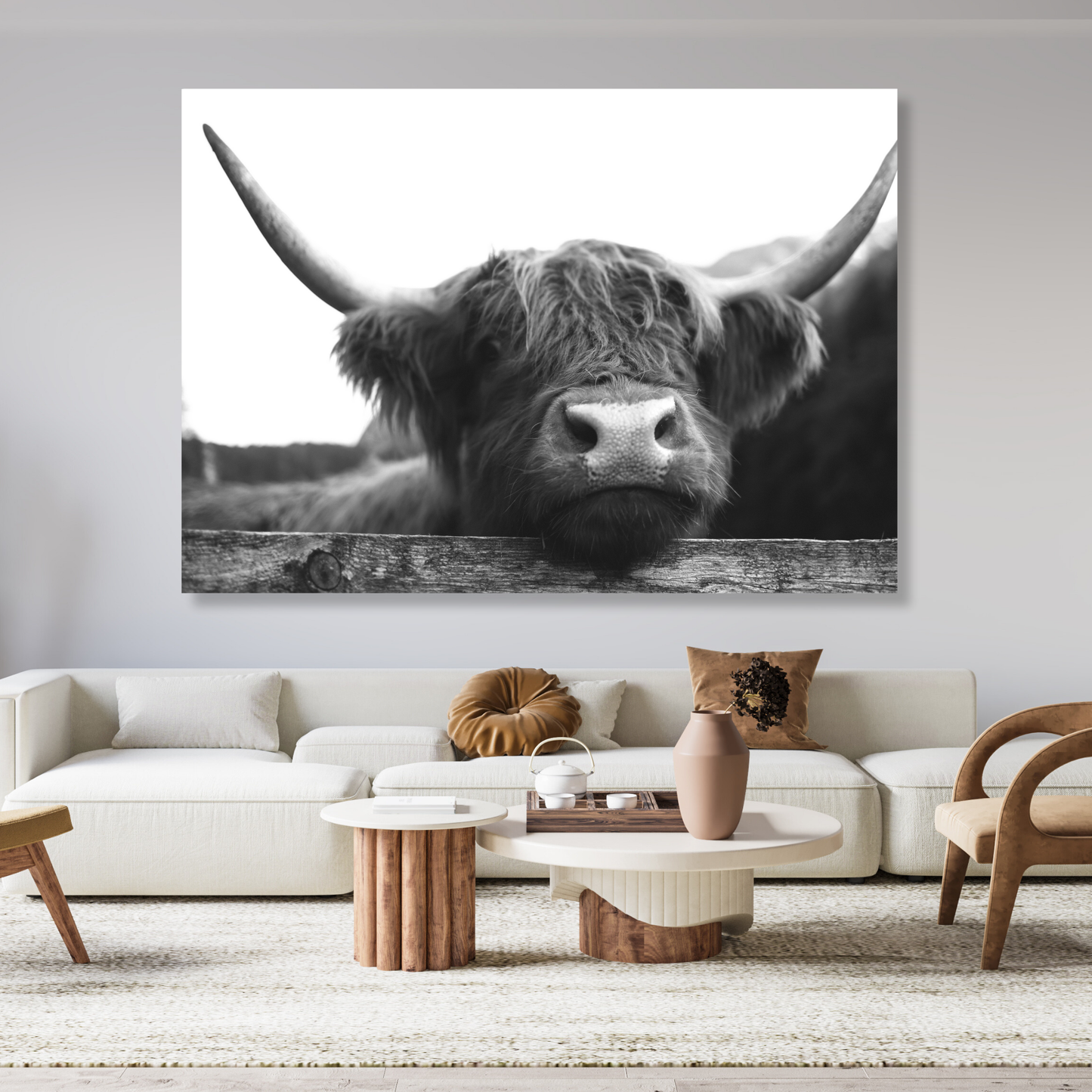 Highland Cow Peaking Wall Art Canvas Print