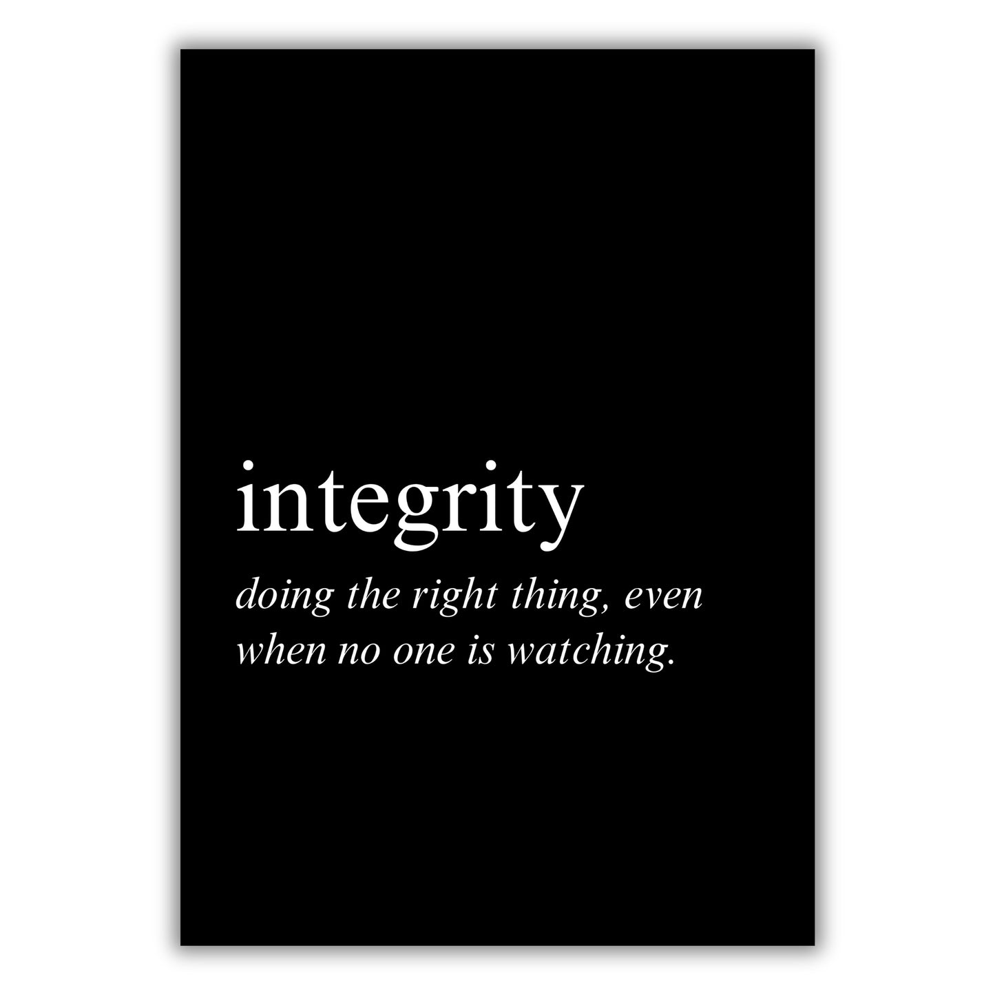 Integrity on Black Inspirational Wall Art Canvas Print