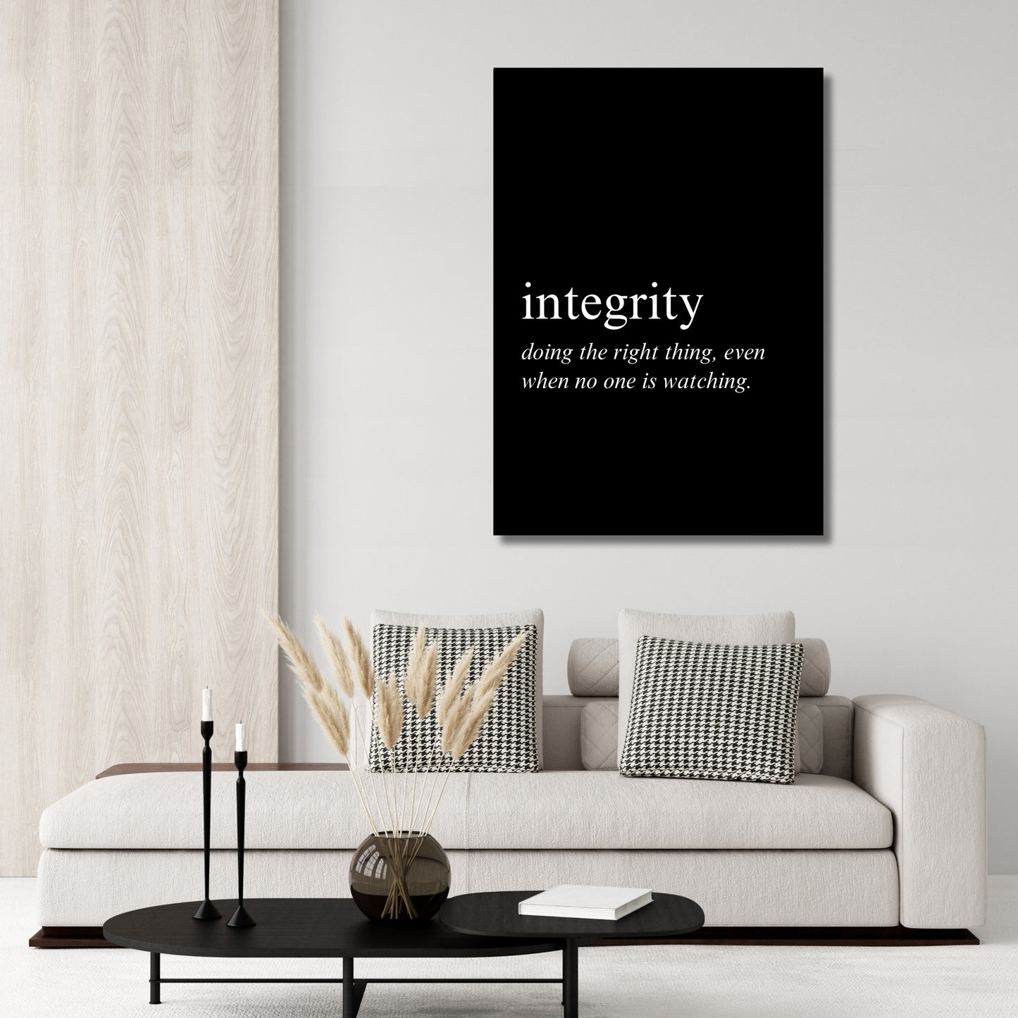 Integrity on Black Inspirational Wall Art Canvas Print