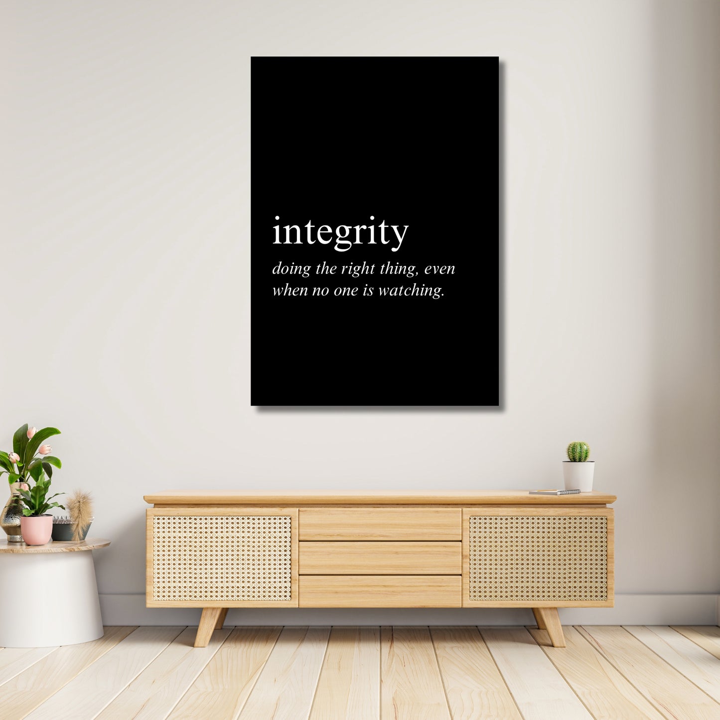 Integrity on Black Inspirational Wall Art Canvas Print