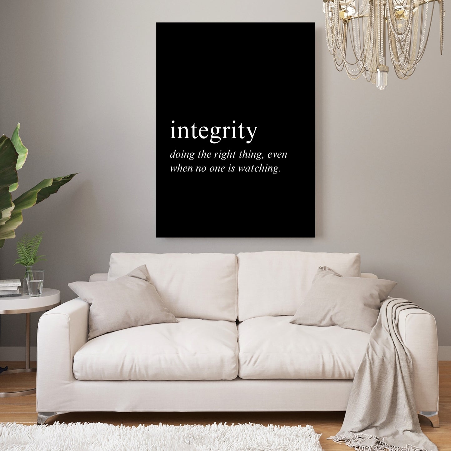 Integrity on Black Inspirational Wall Art Canvas Print