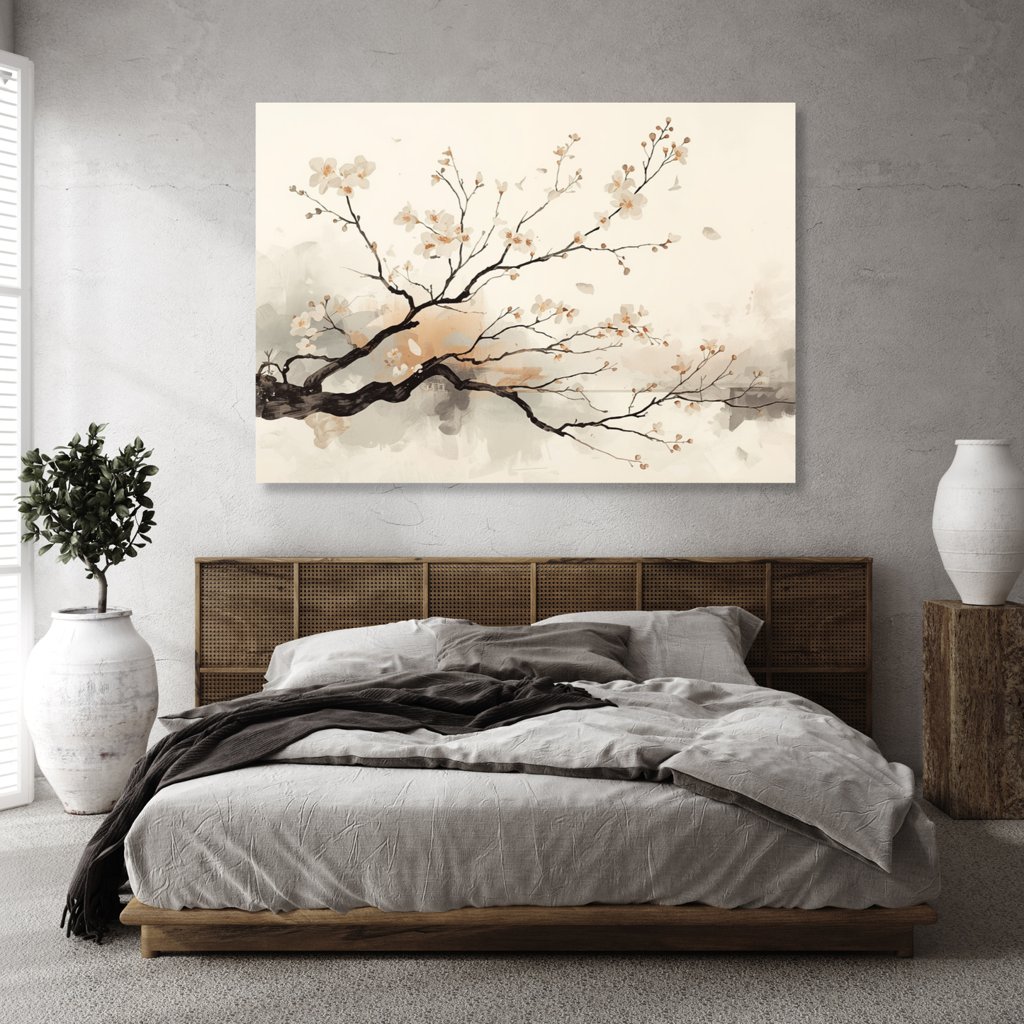 Japandi Cherry Blossom Branch Wall Art Canvas Print