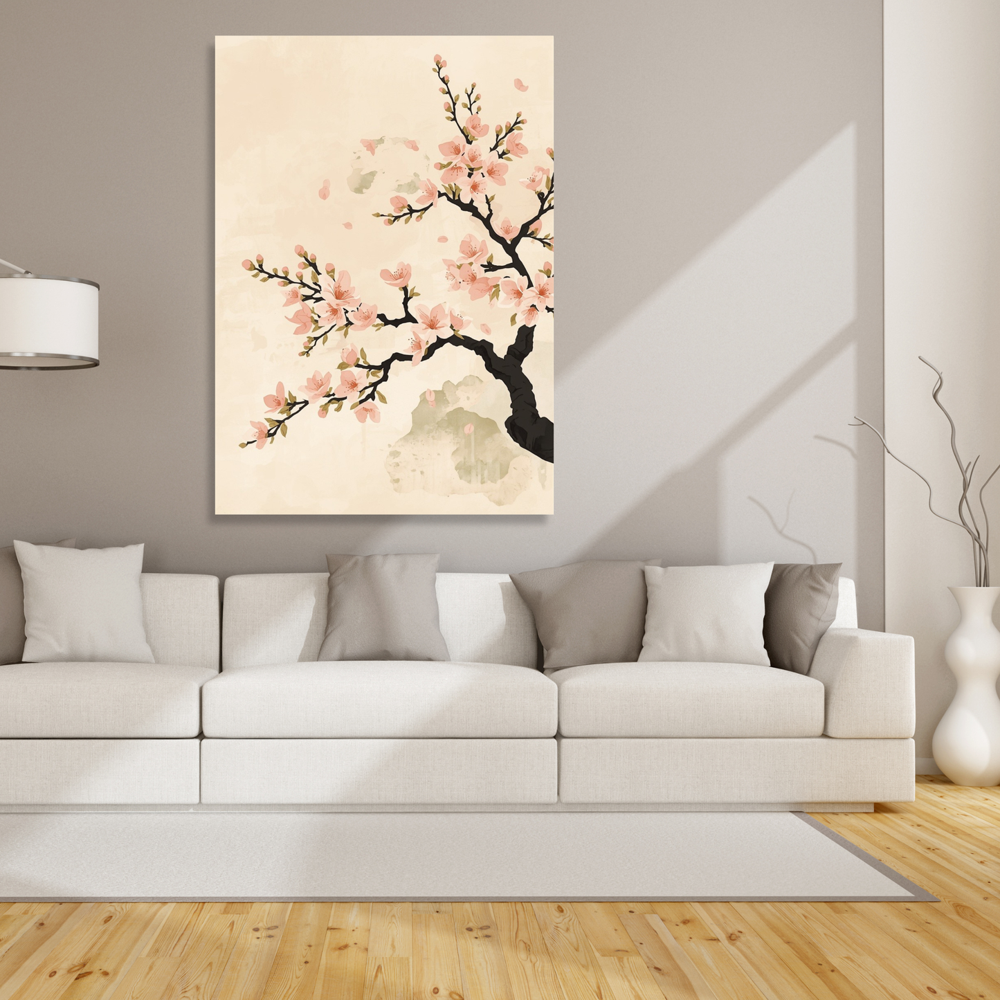 Japandi Cherry Blossom Wall Art Canvas Print