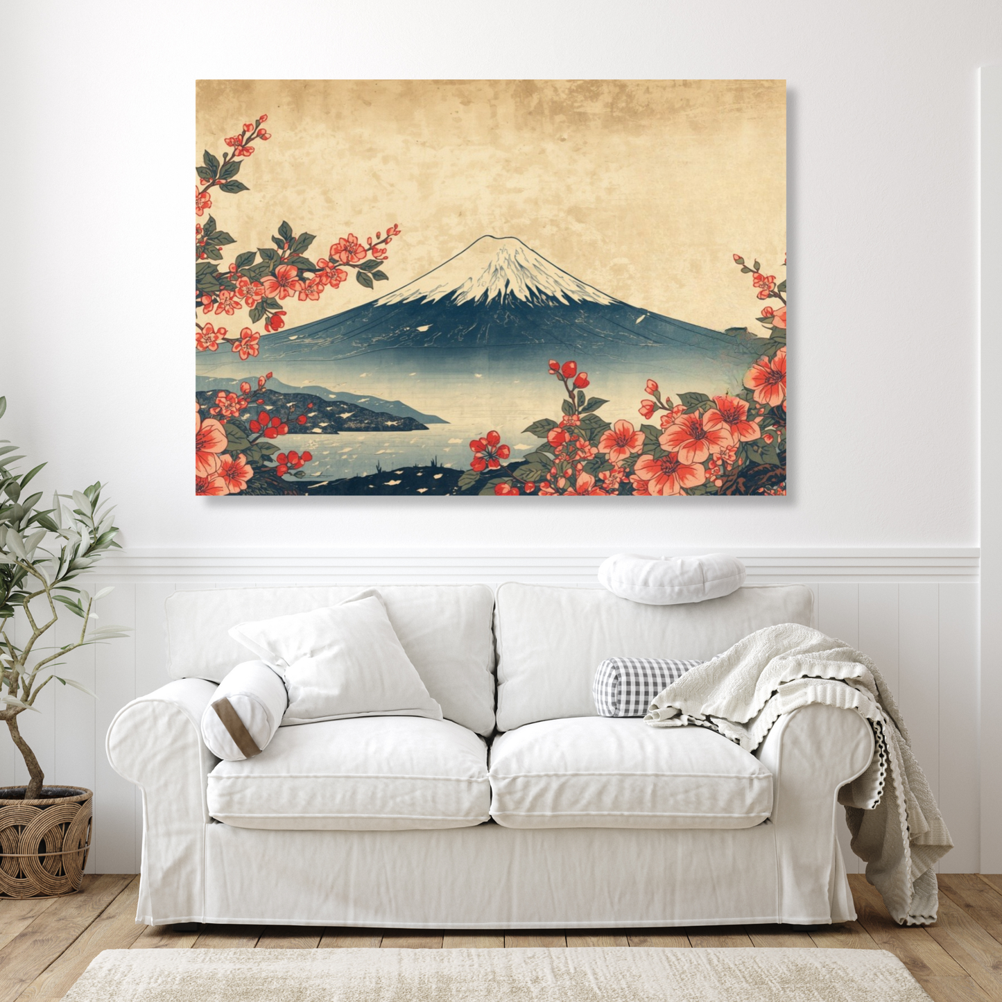 Vintage Mount Fuji Cherry Blossoms Wall Art Canvas Print