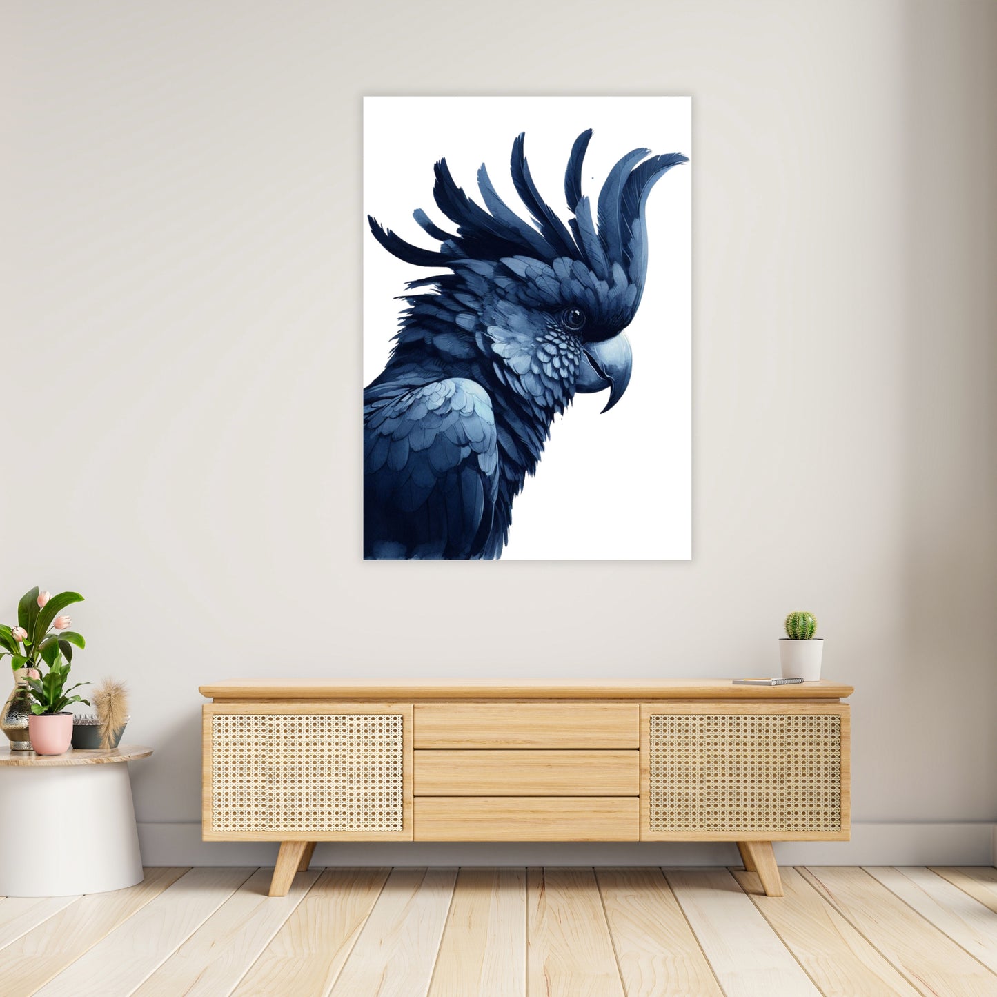 Black Cockatoo Blue Wall Art Canvas Print