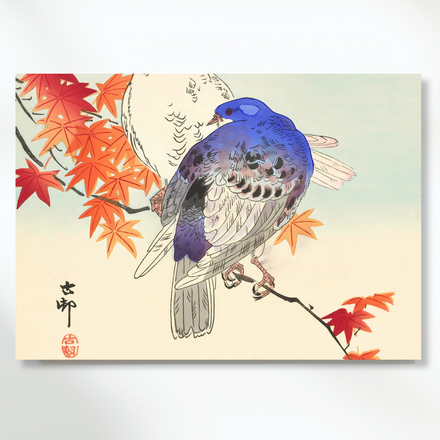 Ohara Koson - Two Pigeons On Autumn Branch Wall Art Canvas Print