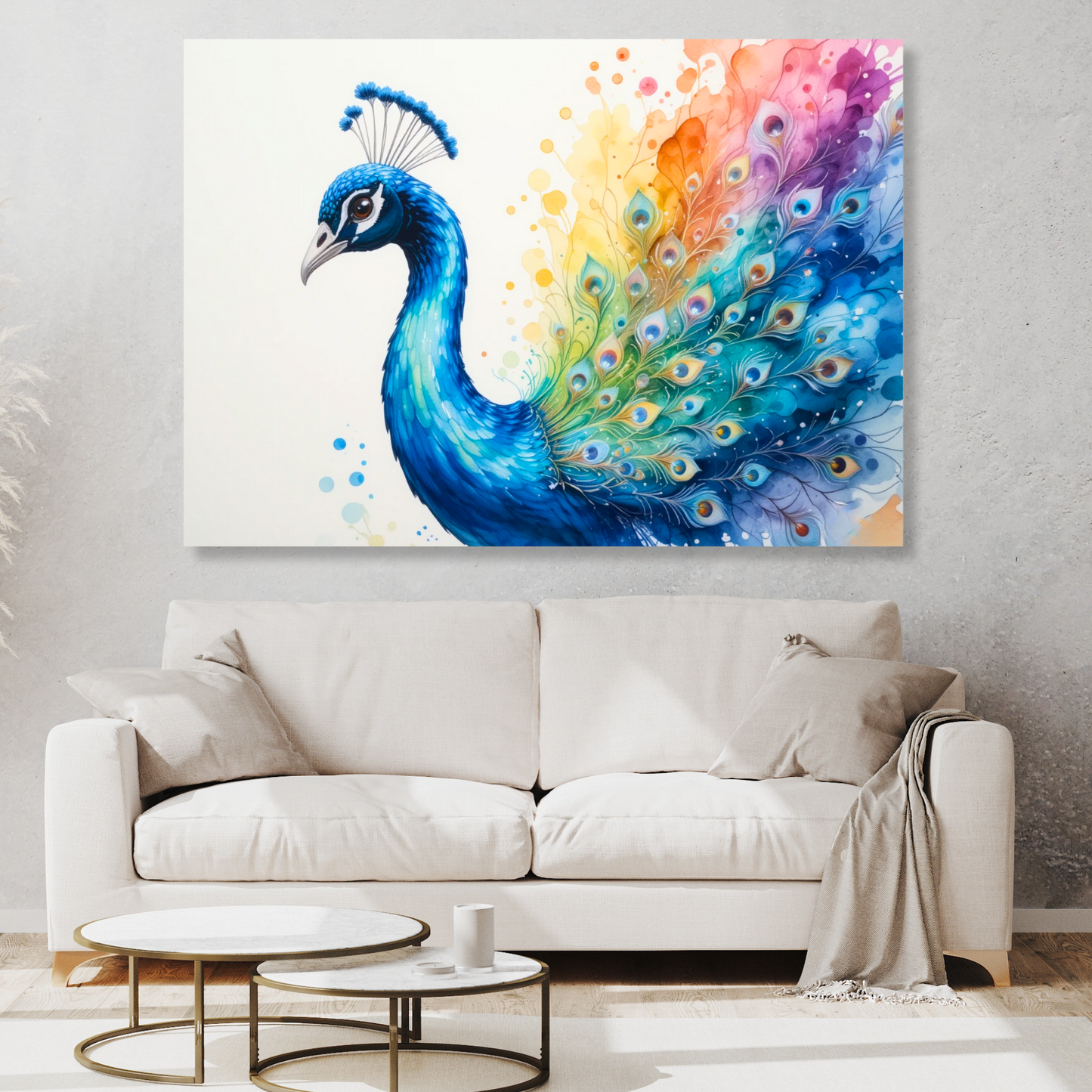 Peacock In Colour Wall Art Canvas Print