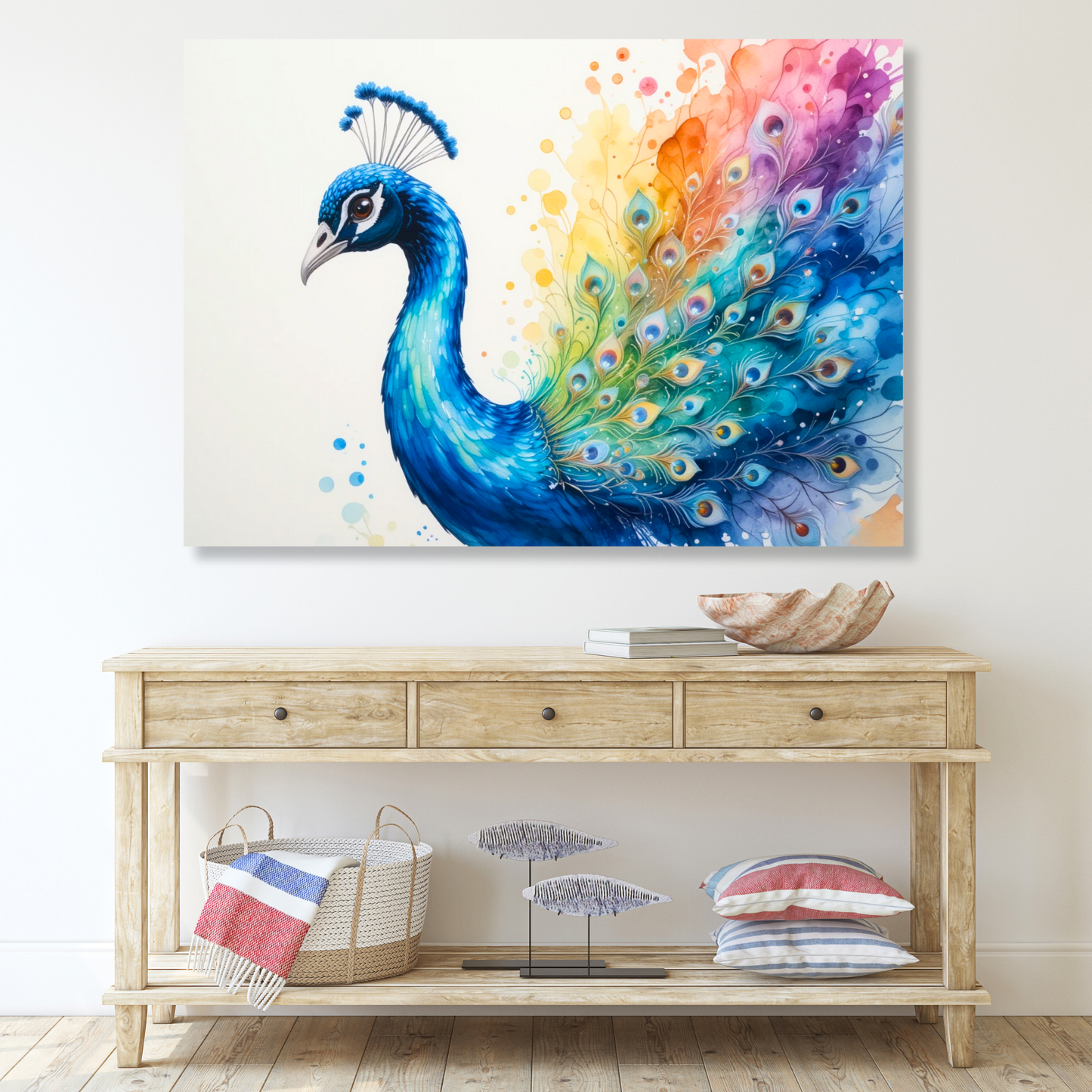 Peacock In Colour Wall Art Canvas Print