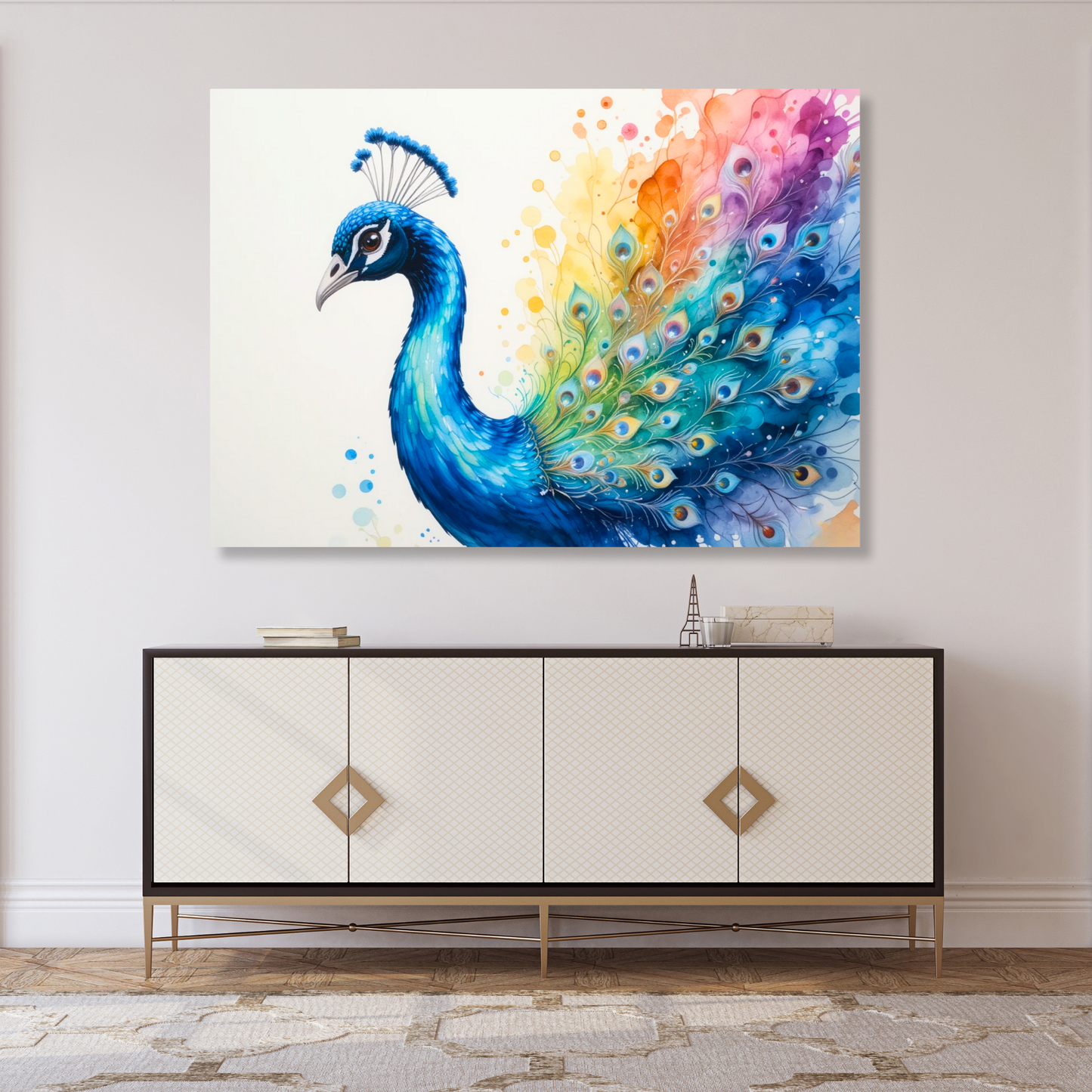 Peacock In Colour Wall Art Canvas Print