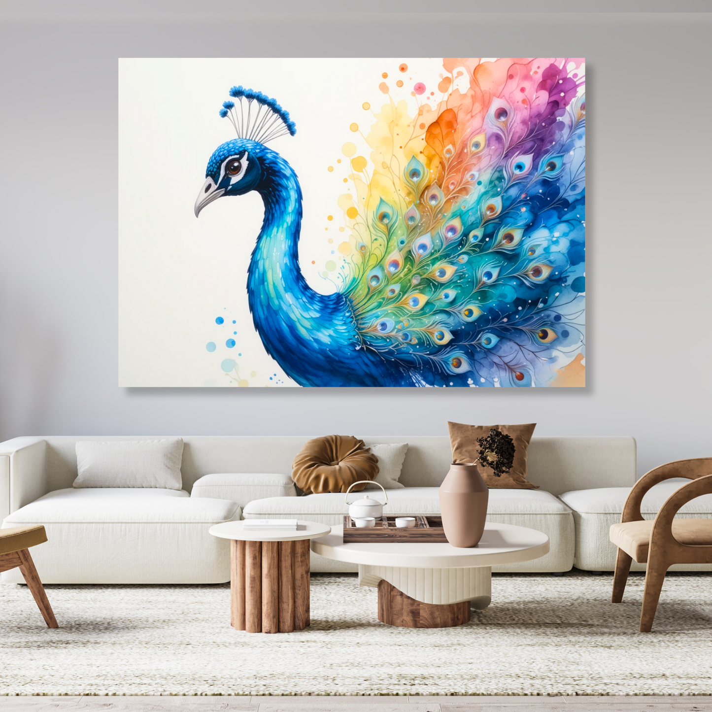 Peacock In Colour Wall Art Canvas Print