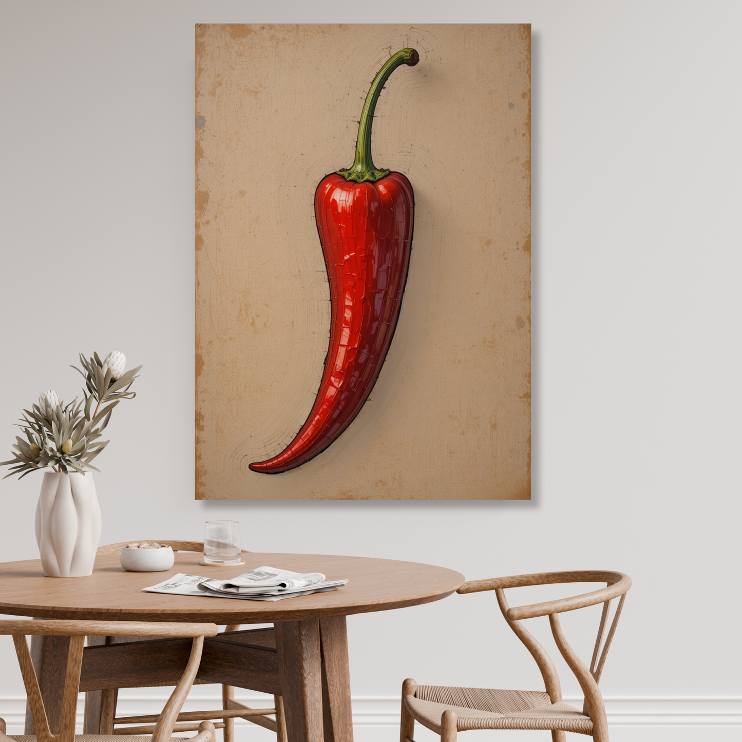 Red Chilli Pepper Retro Vintage Wall Art Canvas Print