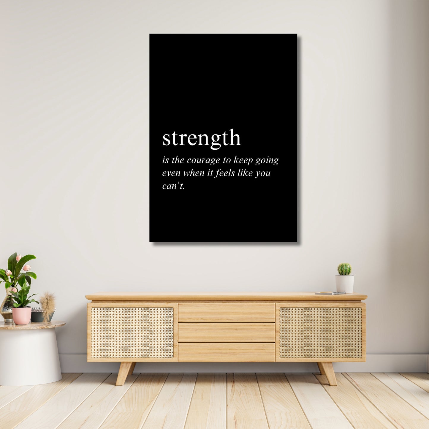 Strength on Black Inspirational Wall Art Canvas Print