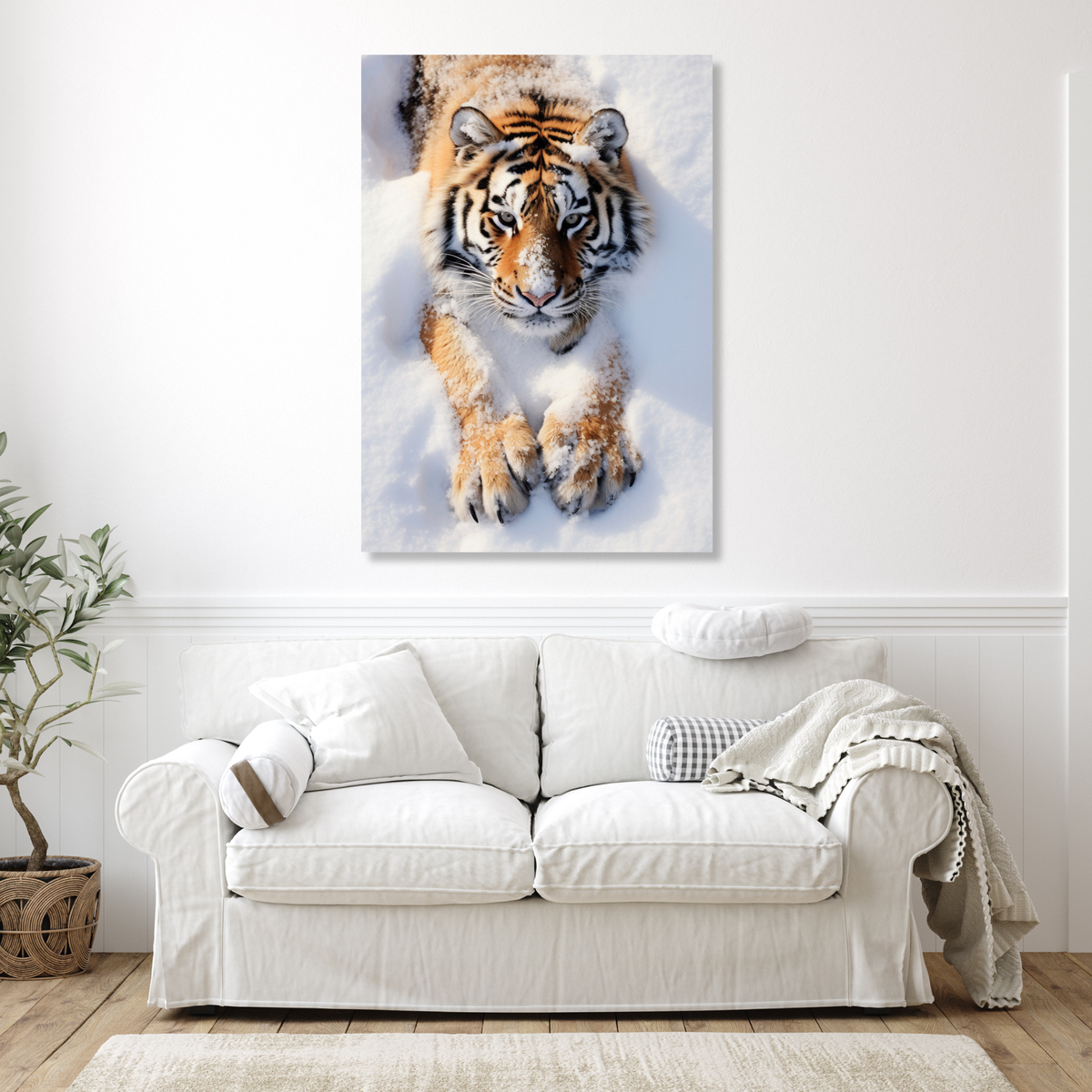 Tiger In The Snow Wall Art Canvas Print