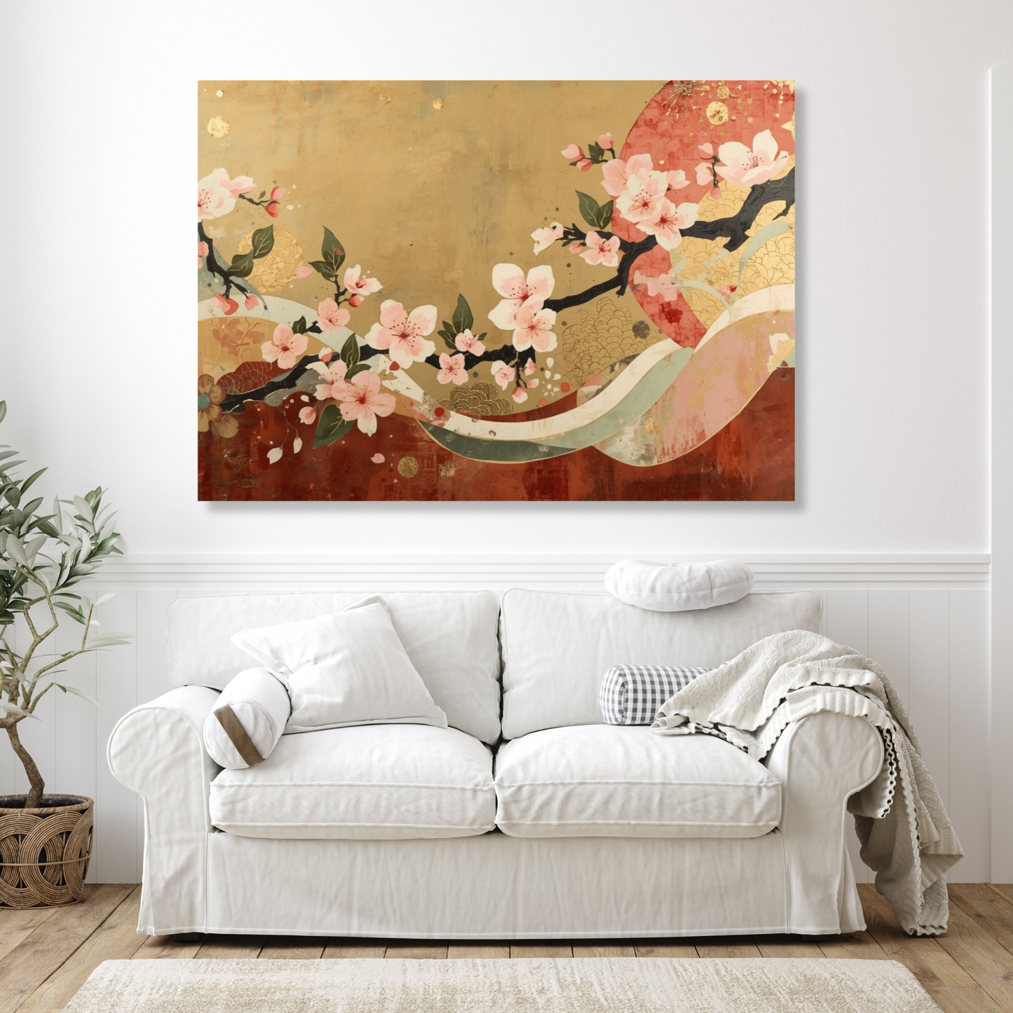 Vintage Japanese Cherry Blossom Wall Art Canvas Print