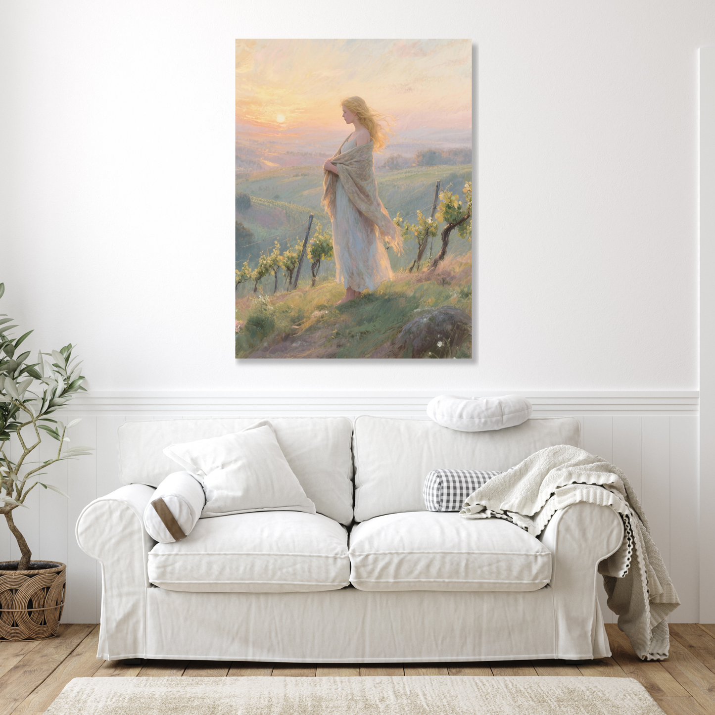 Woman Watching A Country Sunset Wall Art Canvas Print