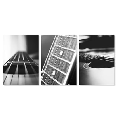 Acoustic Guitar Set of 3 Wall Art Canvas Prints