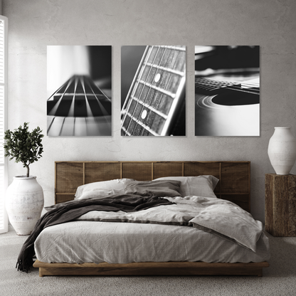 Acoustic Guitar Set of 3 Wall Art Canvas Prints