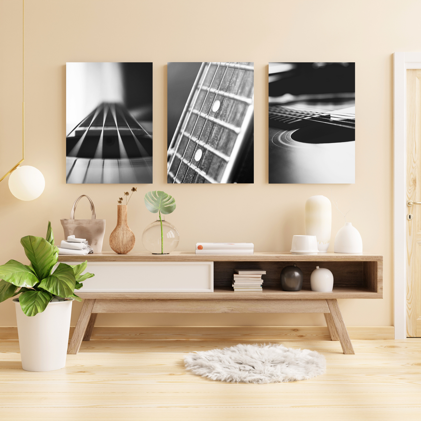 Acoustic Guitar Set of 3 Wall Art Canvas Prints