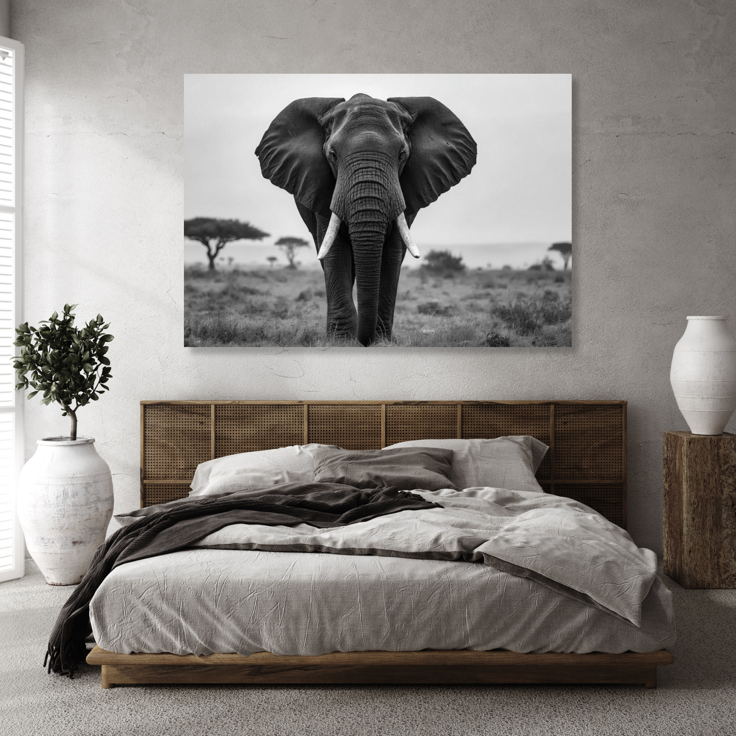 Black & White African Elephant Wall Art Canvas Print