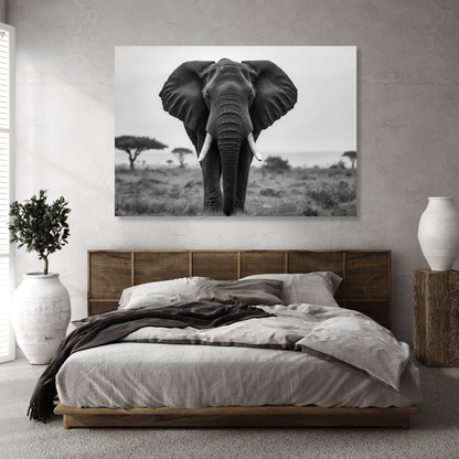 Black & White African Elephant Wall Art Canvas Print