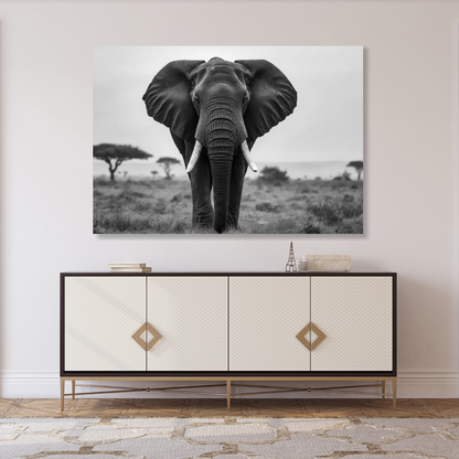 Black & White African Elephant Wall Art Canvas Print
