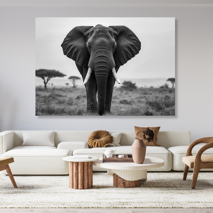 Black & White African Elephant Wall Art Canvas Print