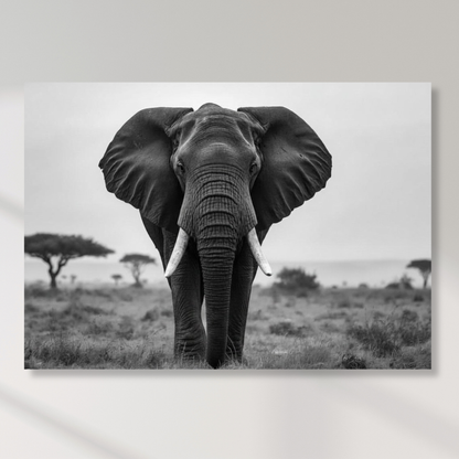 Black & White African Elephant Wall Art Canvas Print