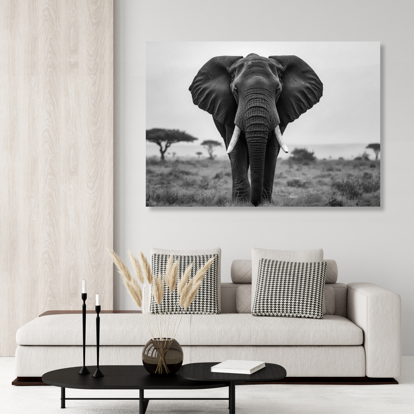 Black & White African Elephant Wall Art Canvas Print