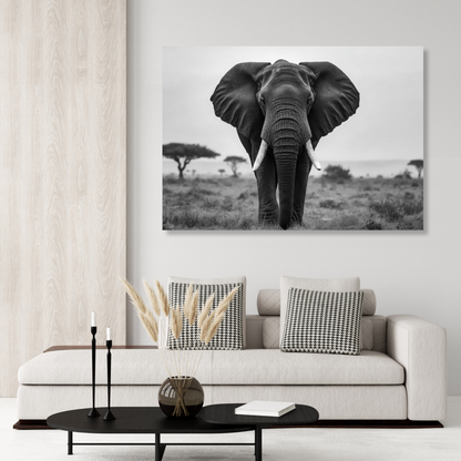 Black & White African Elephant Wall Art Canvas Print