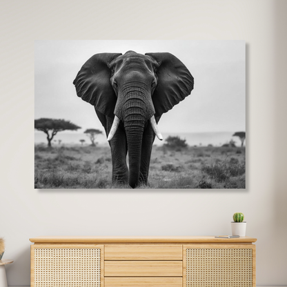 Black & White African Elephant Wall Art Canvas Print