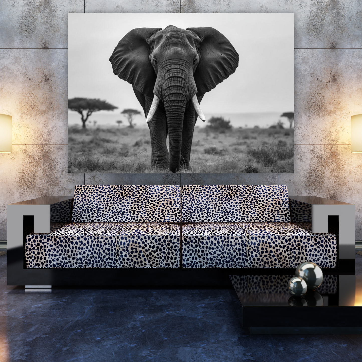 Black & White African Elephant Wall Art Canvas Print