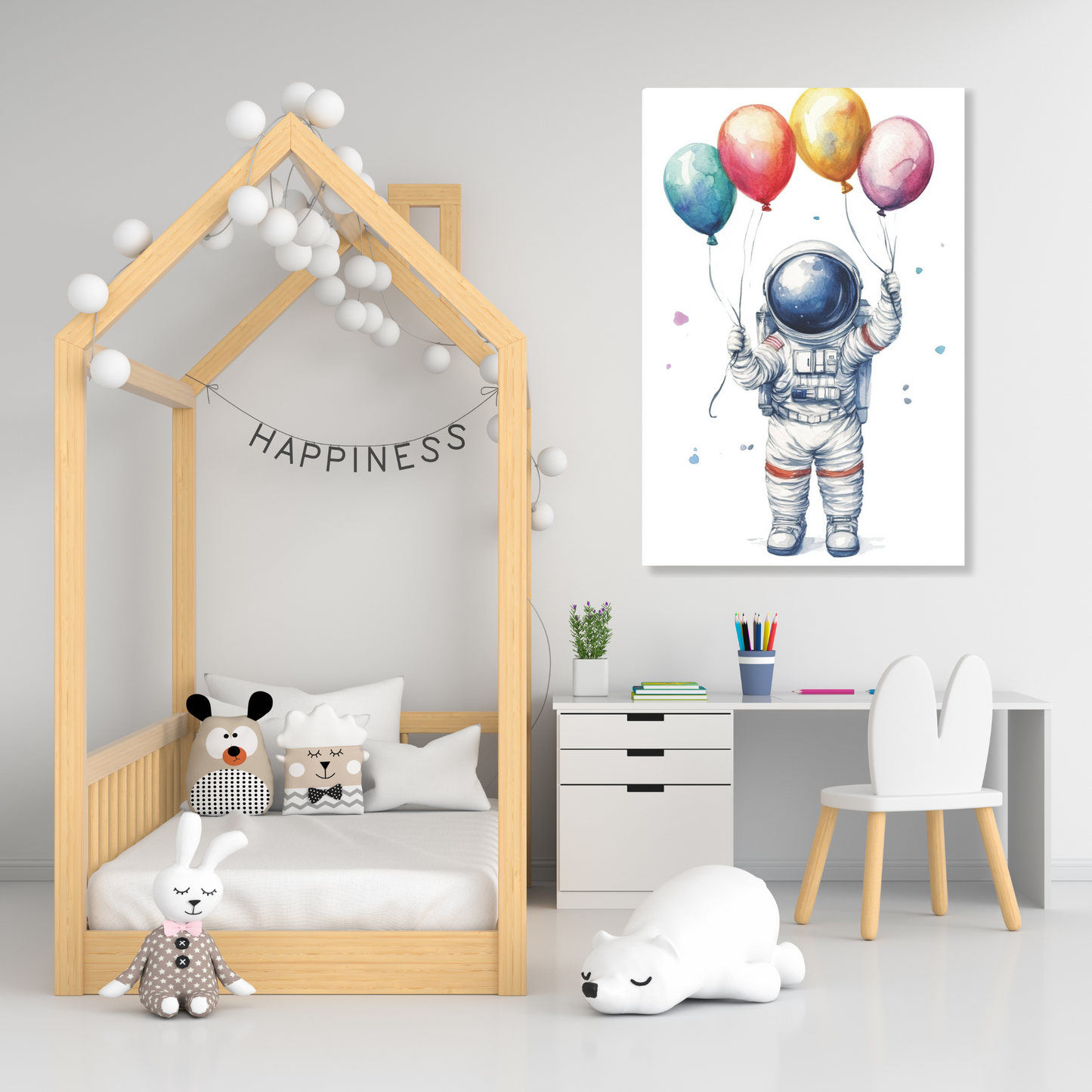 Astronaut & Balloons Canvas Wall Art Print