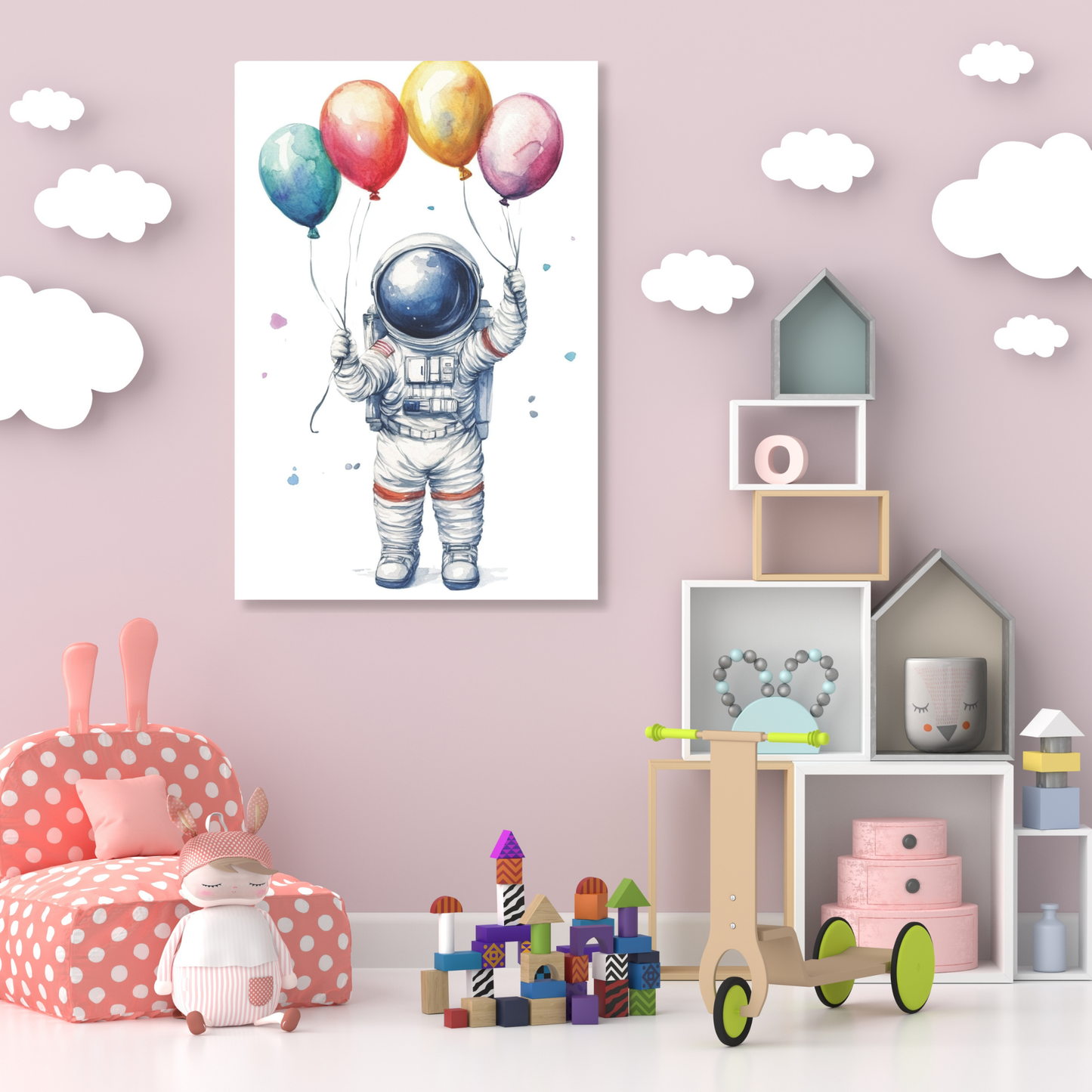 Astronaut & Balloons Canvas Wall Art Print