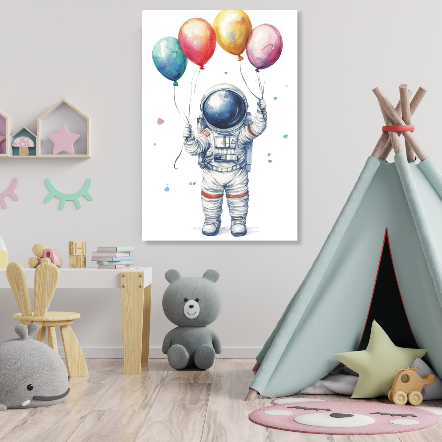 Astronaut & Balloons Canvas Wall Art Print