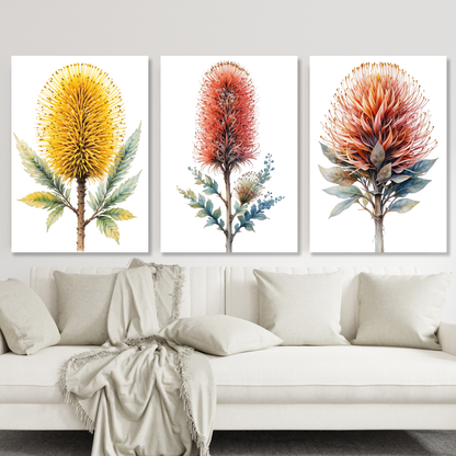 Bush Blooms Set of 3 Wall Art Canvas Prints