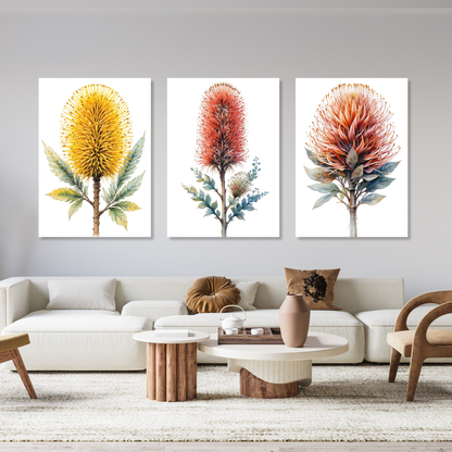 Bush Blooms Set of 3 Wall Art Canvas Prints